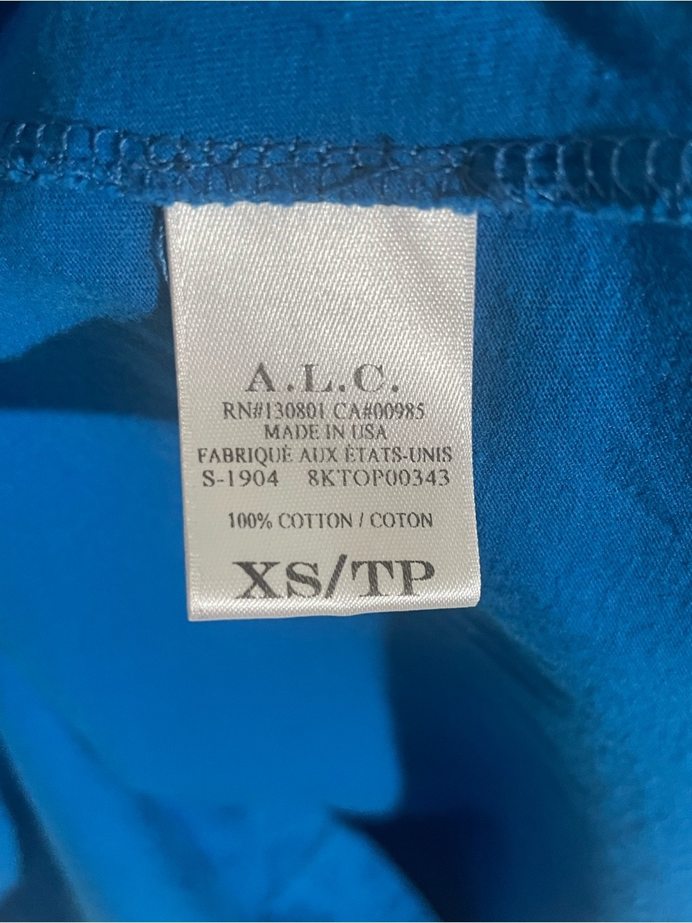A.L.C. Top Shirt Tshirt XSmall XS Puff-Sleeve Crew Neck Blue Cotton Feminine - Picture 7 of 9